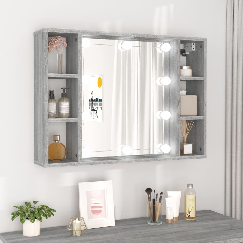 Armoire à miroir avec LED gris Sonoma 76x15x55 cm