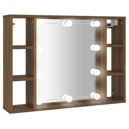 Armoire à miroir avec LED aspect chêne marron 76x15x55 cm