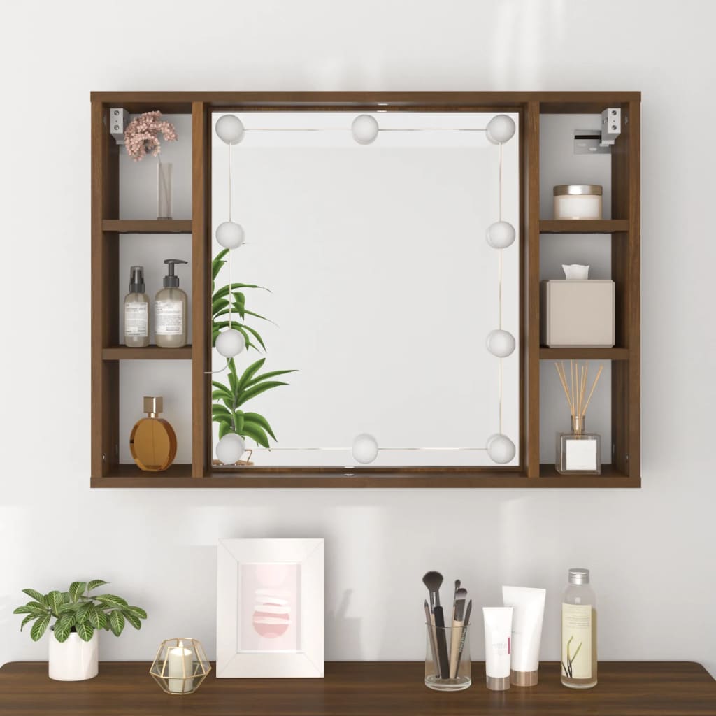 Armoire à miroir avec LED aspect chêne marron 76x15x55 cm