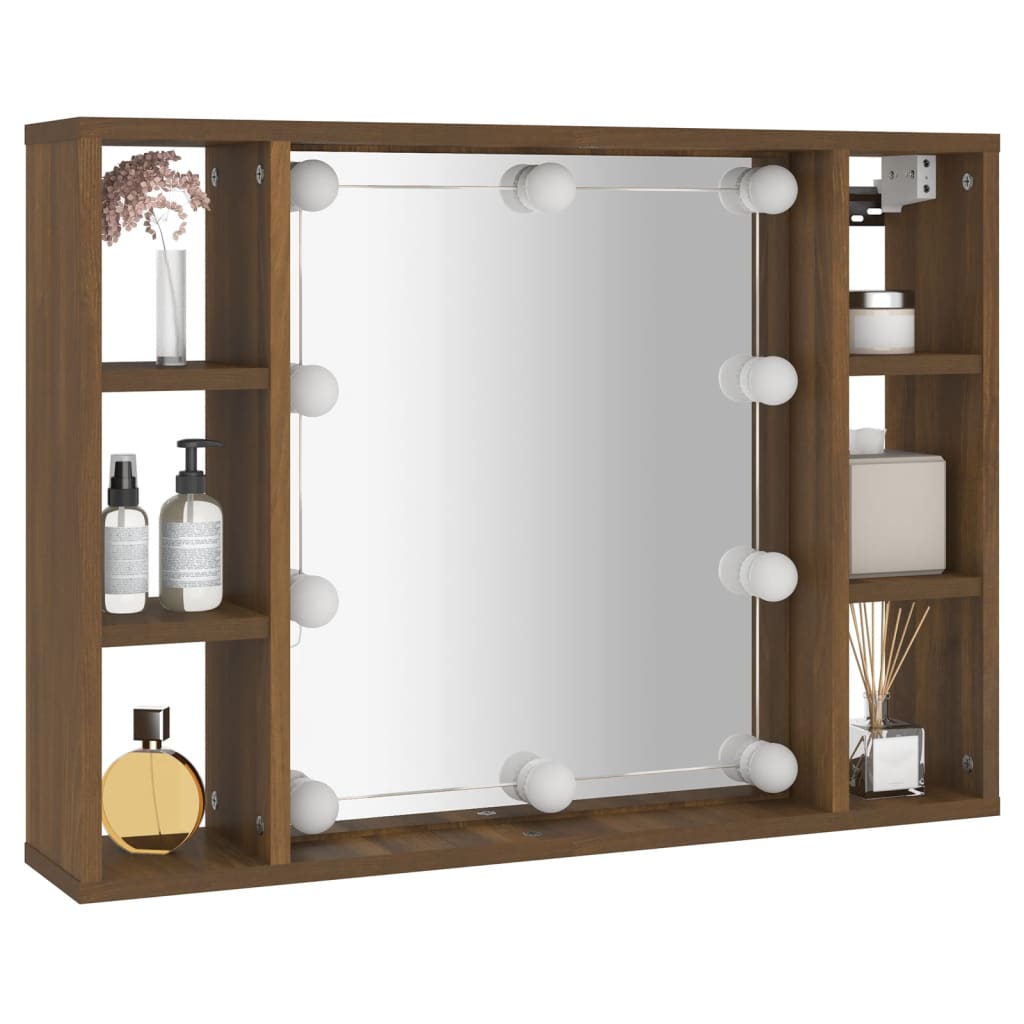 Armoire à miroir avec LED aspect chêne marron 76x15x55 cm