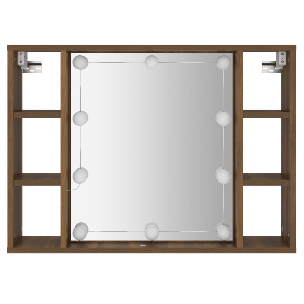 Armoire à miroir avec LED aspect chêne marron 76x15x55 cm