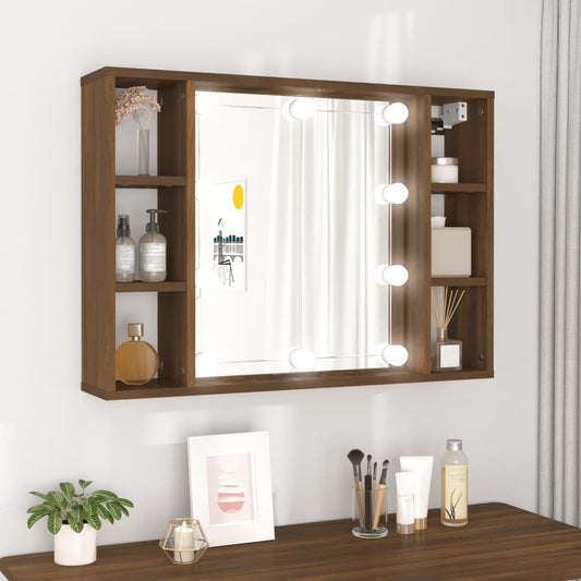 Armoire à miroir avec LED aspect chêne marron 76x15x55 cm