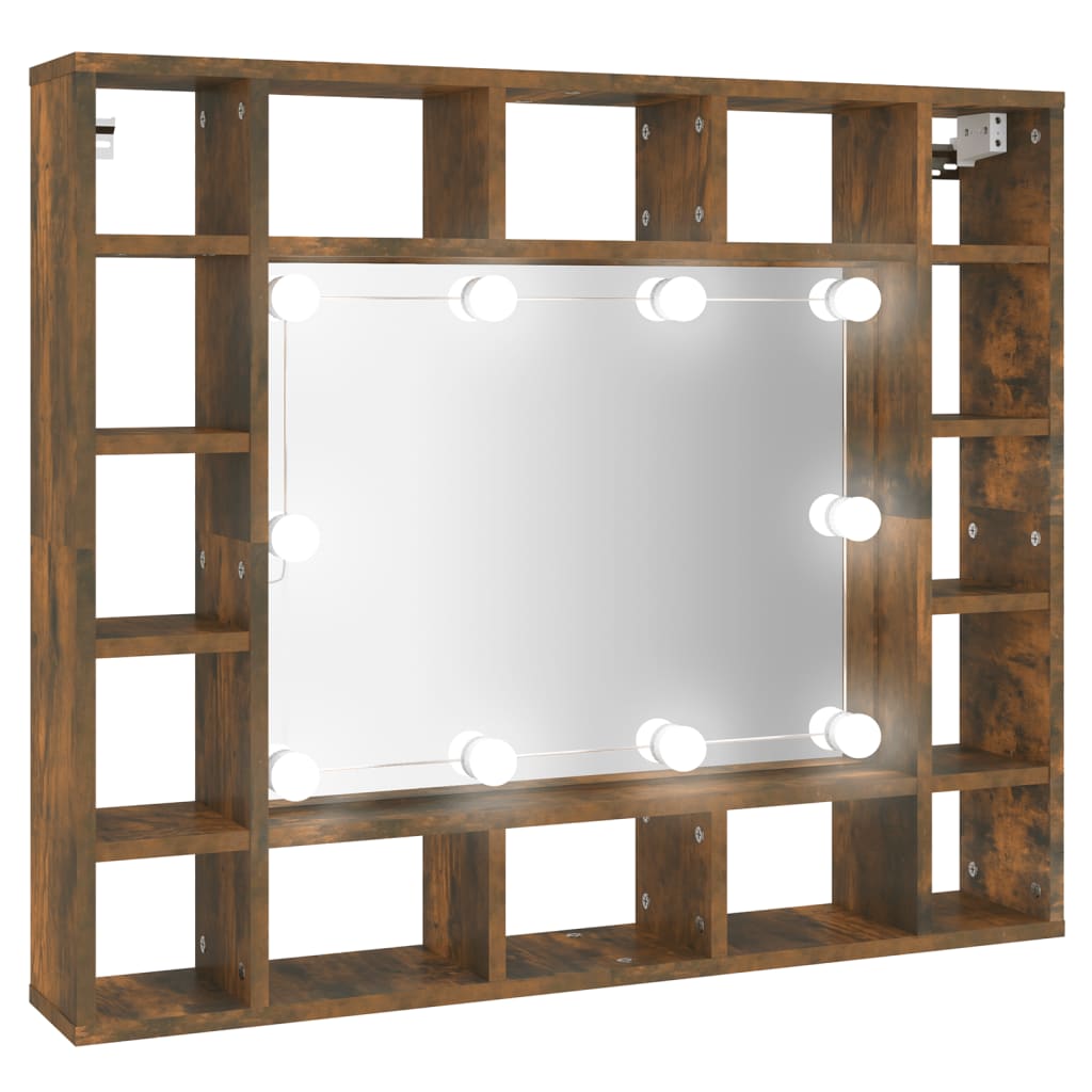 Armoire à miroir avec LED chêne fumé 91x15x76,5 cm