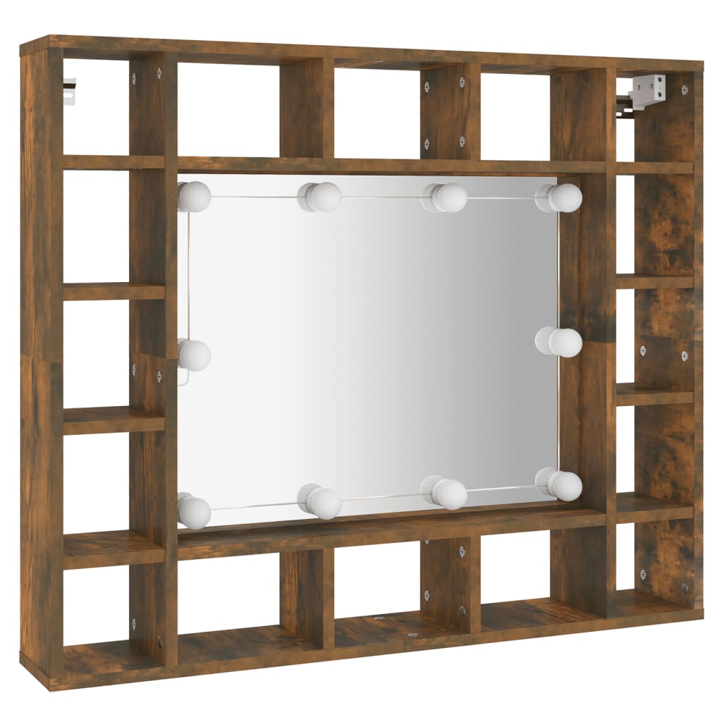 Armoire à miroir avec LED chêne fumé 91x15x76,5 cm