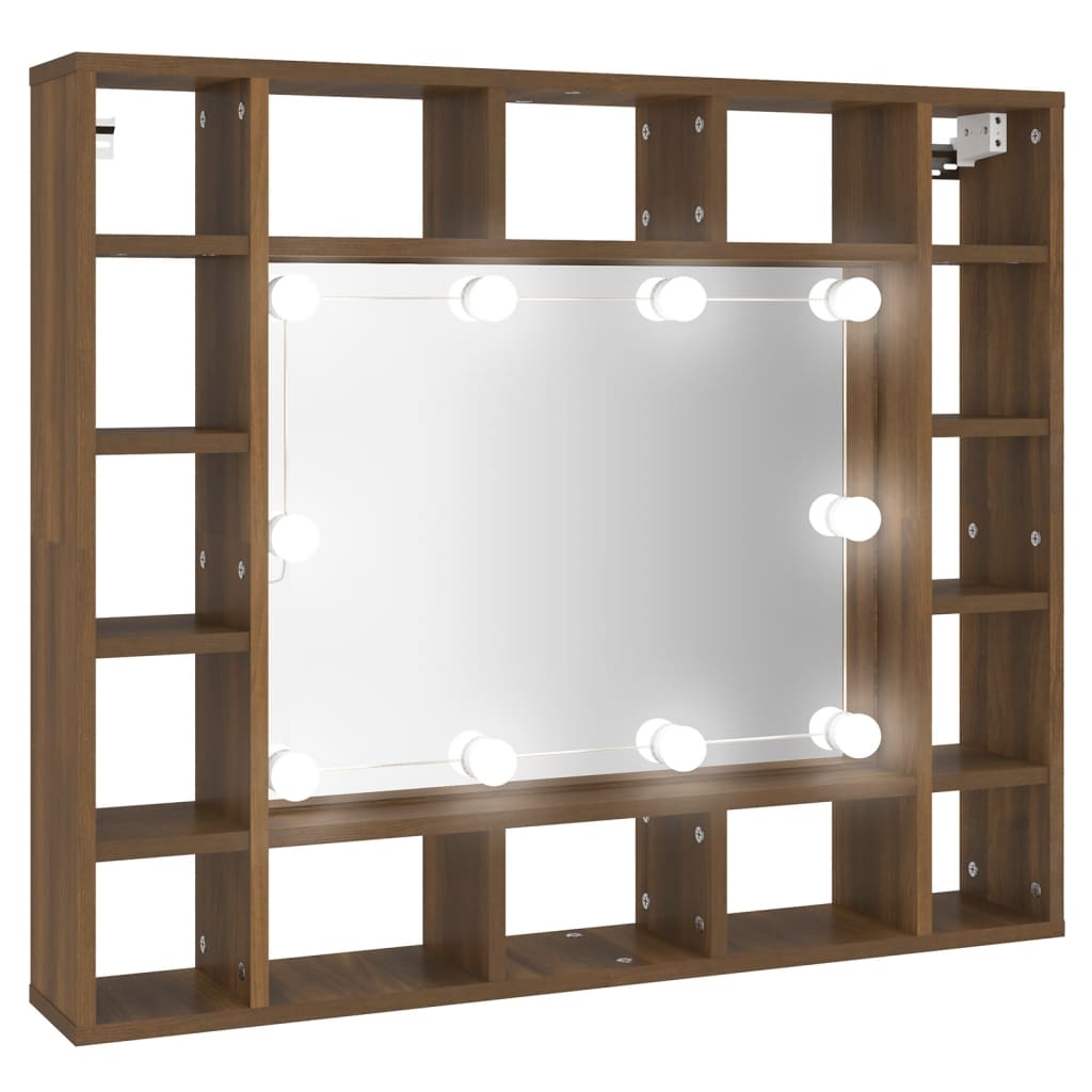 Armoire à miroir avec LED aspect chêne marron 91x15x76,5 cm