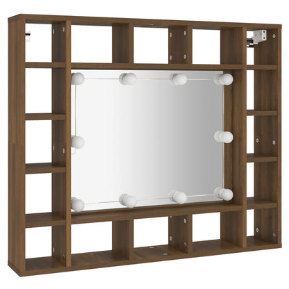 Armoire à miroir avec LED aspect chêne marron 91x15x76,5 cm