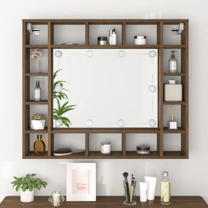 Armoire à miroir avec LED aspect chêne marron 91x15x76,5 cm