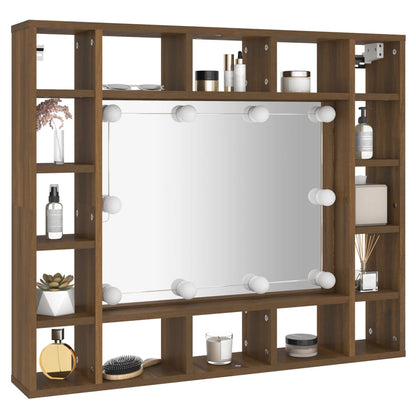 Armoire à miroir avec LED aspect chêne marron 91x15x76,5 cm