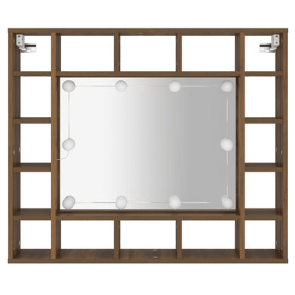 Armoire à miroir avec LED aspect chêne marron 91x15x76,5 cm