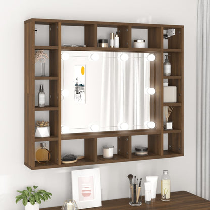 Armoire à miroir avec LED aspect chêne marron 91x15x76,5 cm