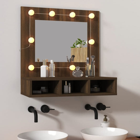 Armoire à miroir avec LED aspect chêne marron 60x31,5x62 cm