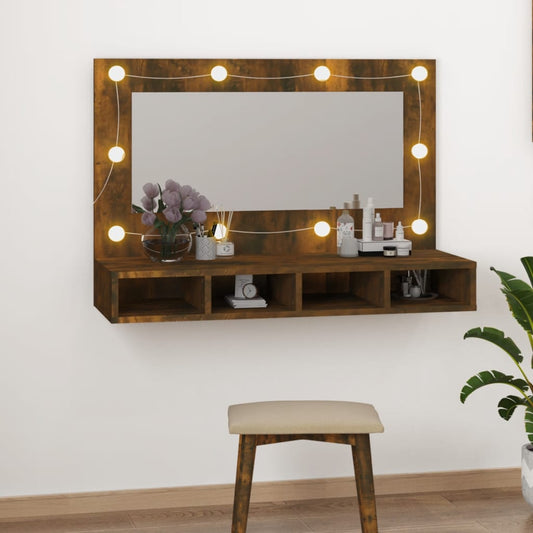 Armoire à miroir avec LED chêne fumé 90x31,5x62 cm