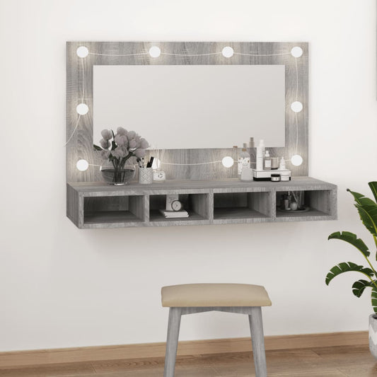 Armoire à miroir avec LED gris Sonoma 90x31,5x62 cm