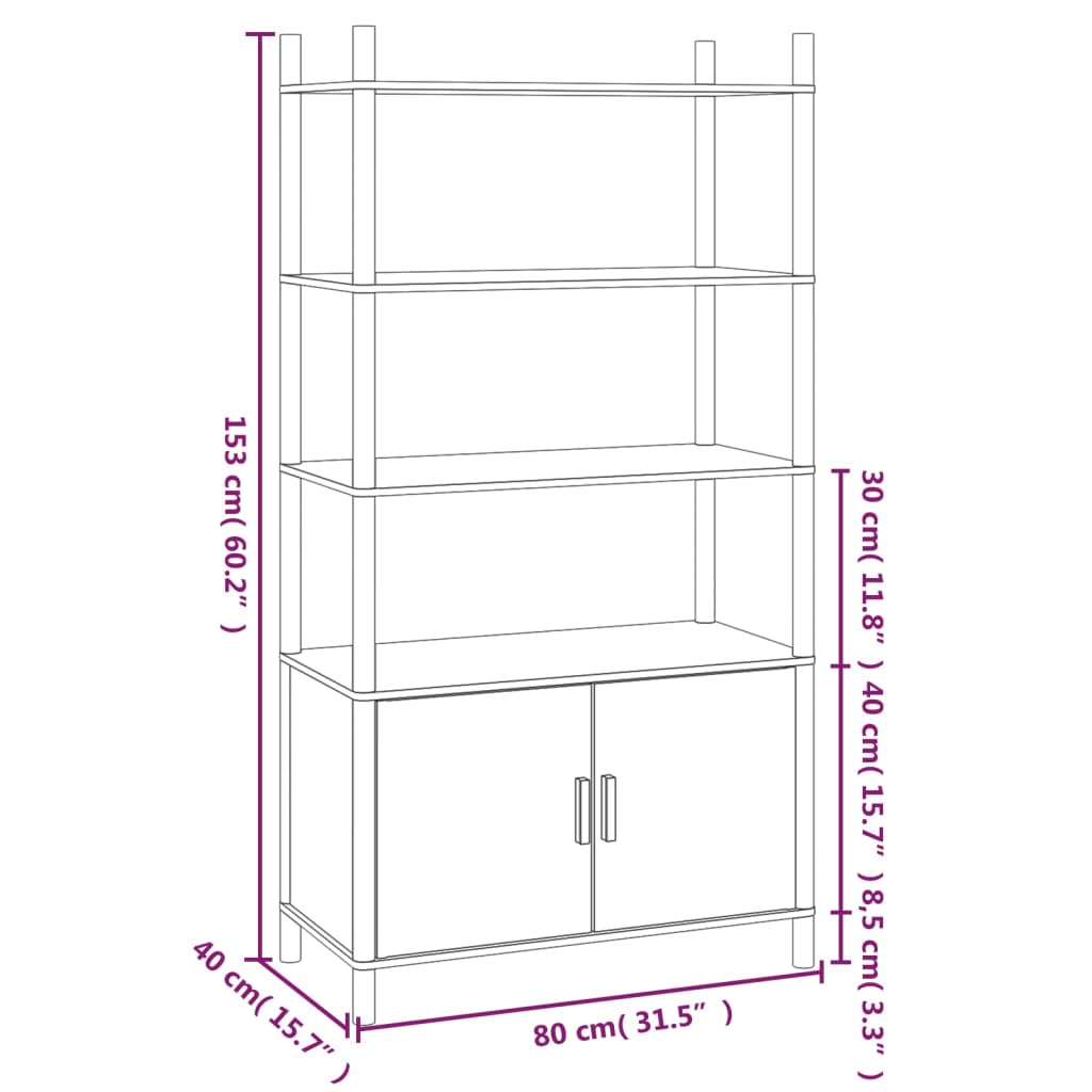 Highboard Schwarz 80x40x153 cm Holzwerkstoff