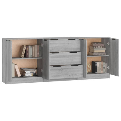 3-tlg. Sideboards Grau Sonoma Holzwerkstoff