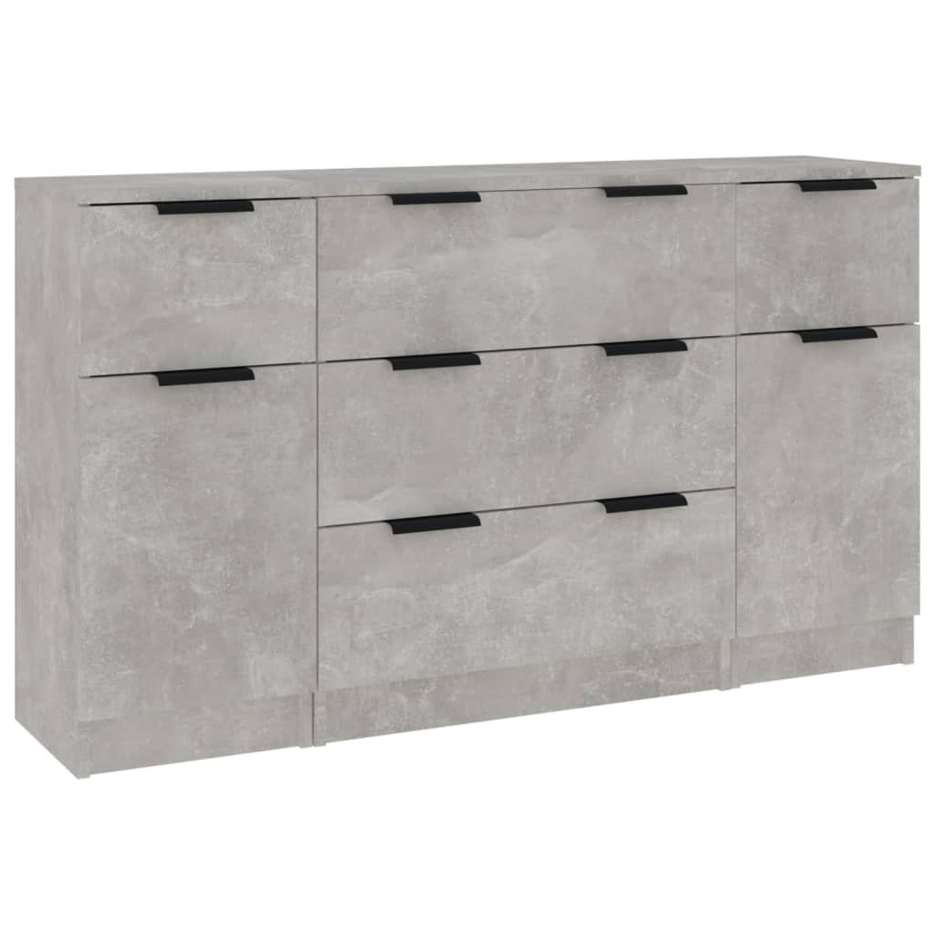 3-tlg. Sideboard-Set Betongrau Holzwerkstoff