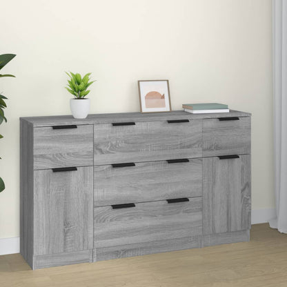 3-tlg. Sideboard-Set Grau Sonoma Holzwerkstoff