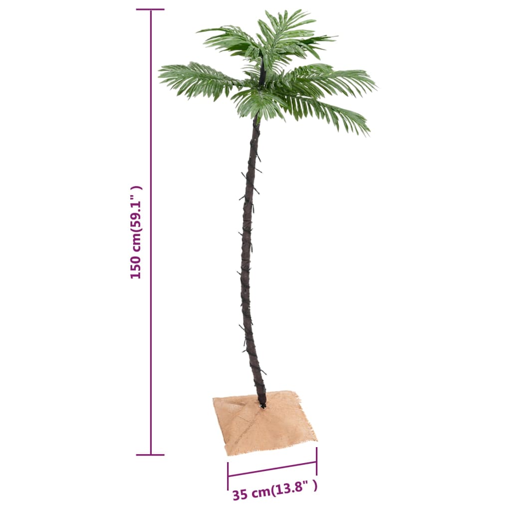 Palmera artificial con 88 LEDs blanco cálido 150 cm