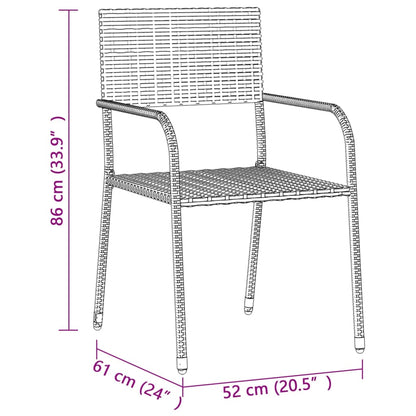 3 piezas. Conjunto de comedor de jardín poliratán negro