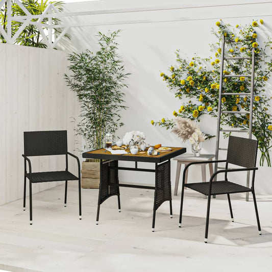 3 piezas. Conjunto de comedor de jardín poliratán negro