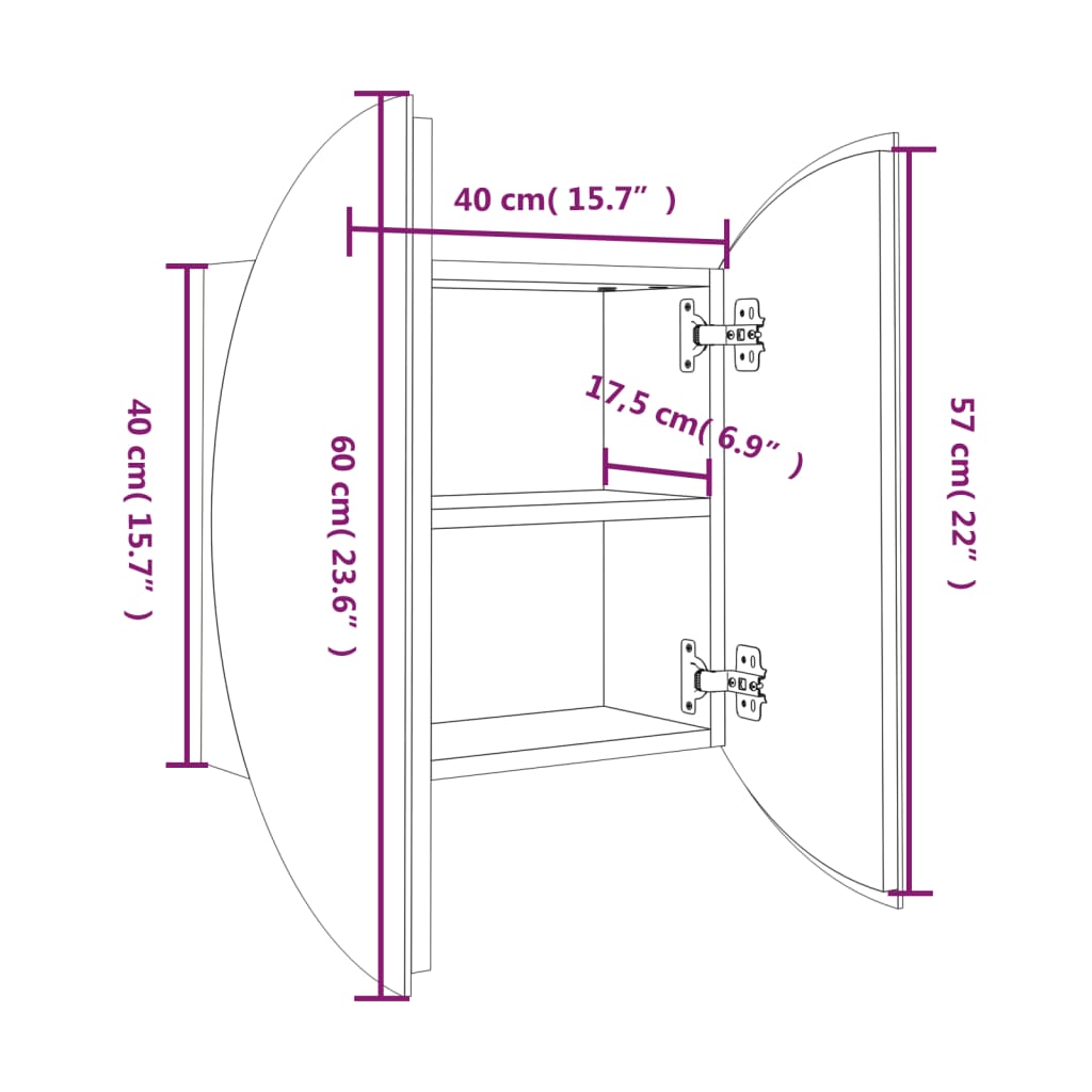 Badezimmerschrank mit Rundem Spiegel & LED Weiß 40x40x17,5 cm