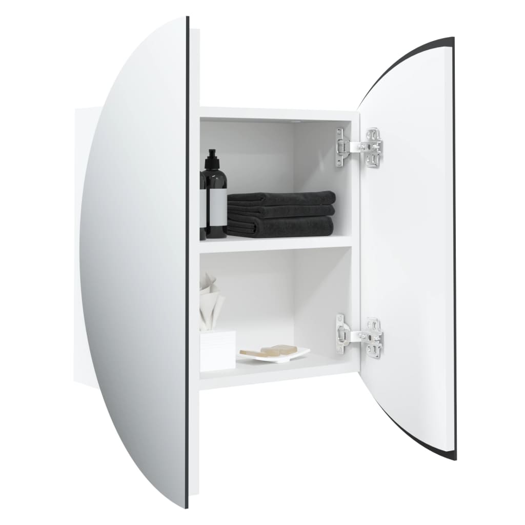 Badezimmerschrank mit Rundem Spiegel & LED Weiß 47x47x17,5 cm