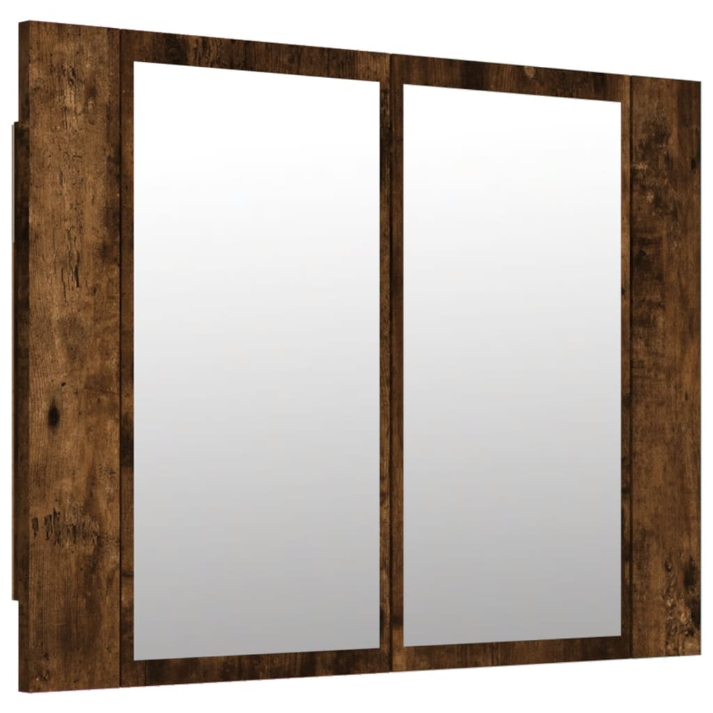 Armoire à miroir LED chêne fumé 60x12x45 cm en bois