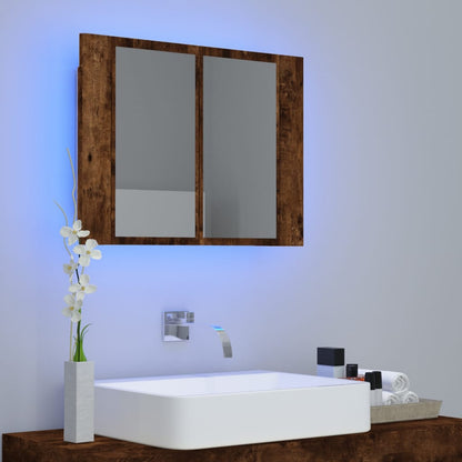 Armoire à miroir LED chêne fumé 60x12x45 cm en bois