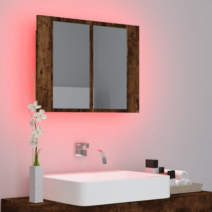 Armoire à miroir LED chêne fumé 60x12x45 cm en bois