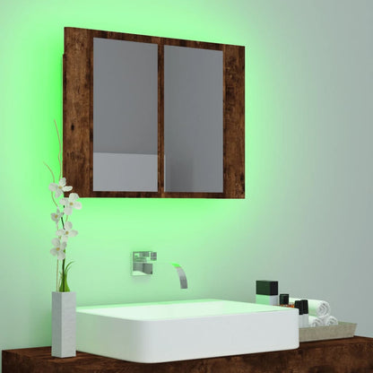 Armoire à miroir LED chêne fumé 60x12x45 cm en bois