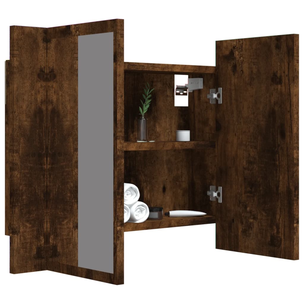 Armoire à miroir LED chêne fumé 60x12x45 cm en bois