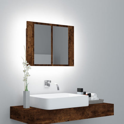 Armoire à miroir LED chêne fumé 60x12x45 cm en bois