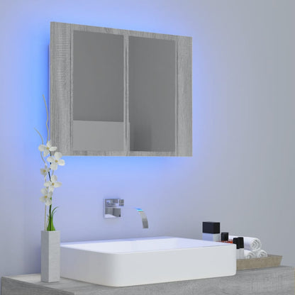 Armoire à miroir LED gris Sonoma 60x12x45 cm en bois