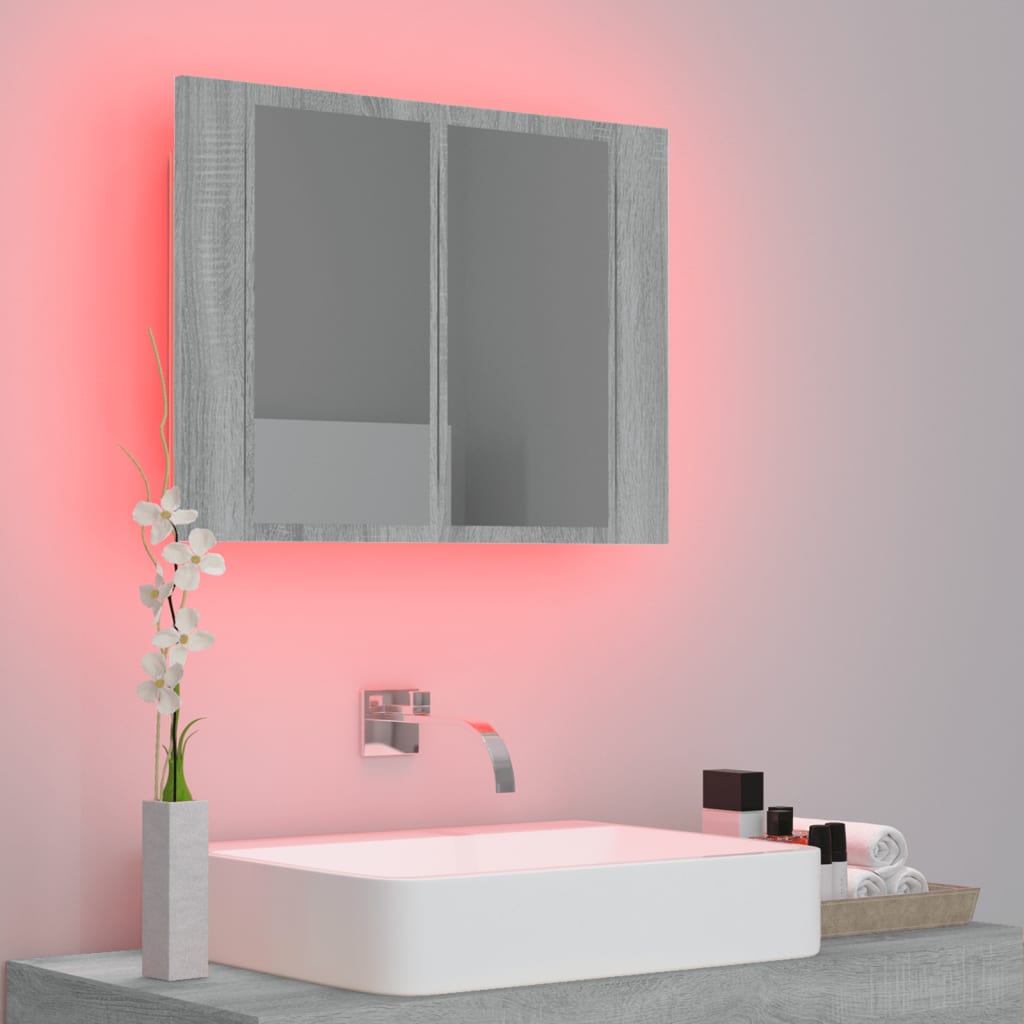 Armoire à miroir LED gris Sonoma 60x12x45 cm en bois