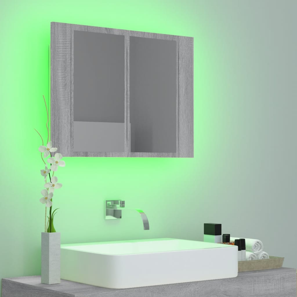 Armoire à miroir LED gris Sonoma 60x12x45 cm en bois