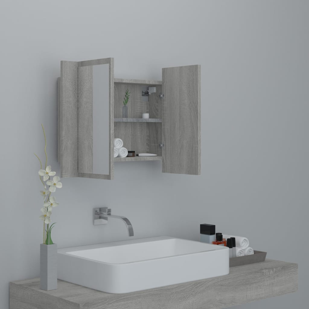 Armoire à miroir LED gris Sonoma 60x12x45 cm en bois