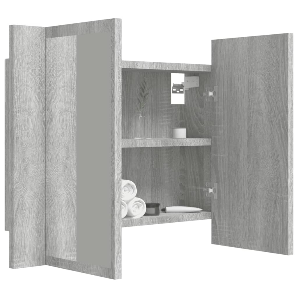 Armoire à miroir LED gris Sonoma 60x12x45 cm en bois