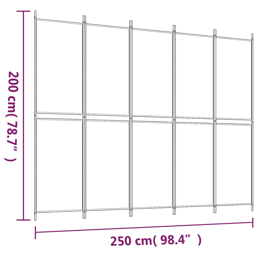 5 uds. Biombo tejido marrón 250x200 cm