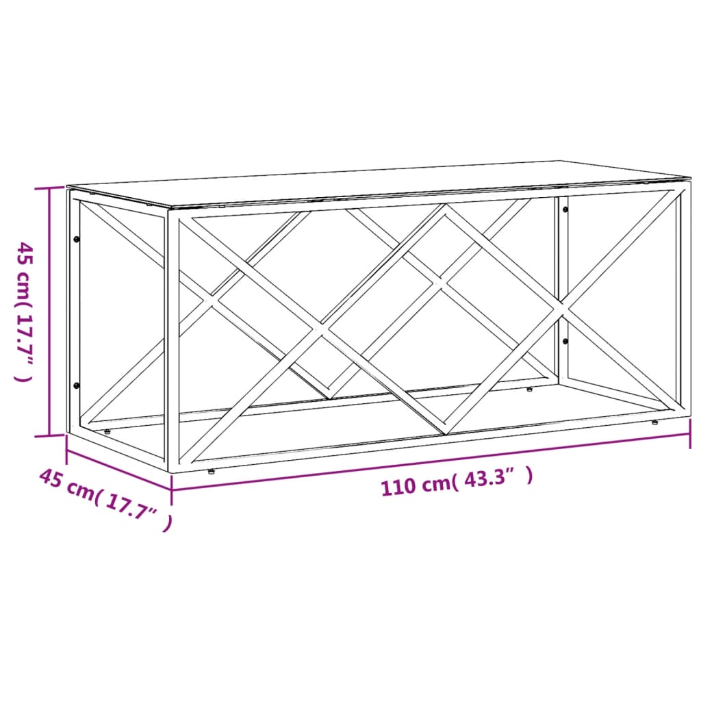 Mesa de centro 110x45x45 cm acero inoxidable y cristal