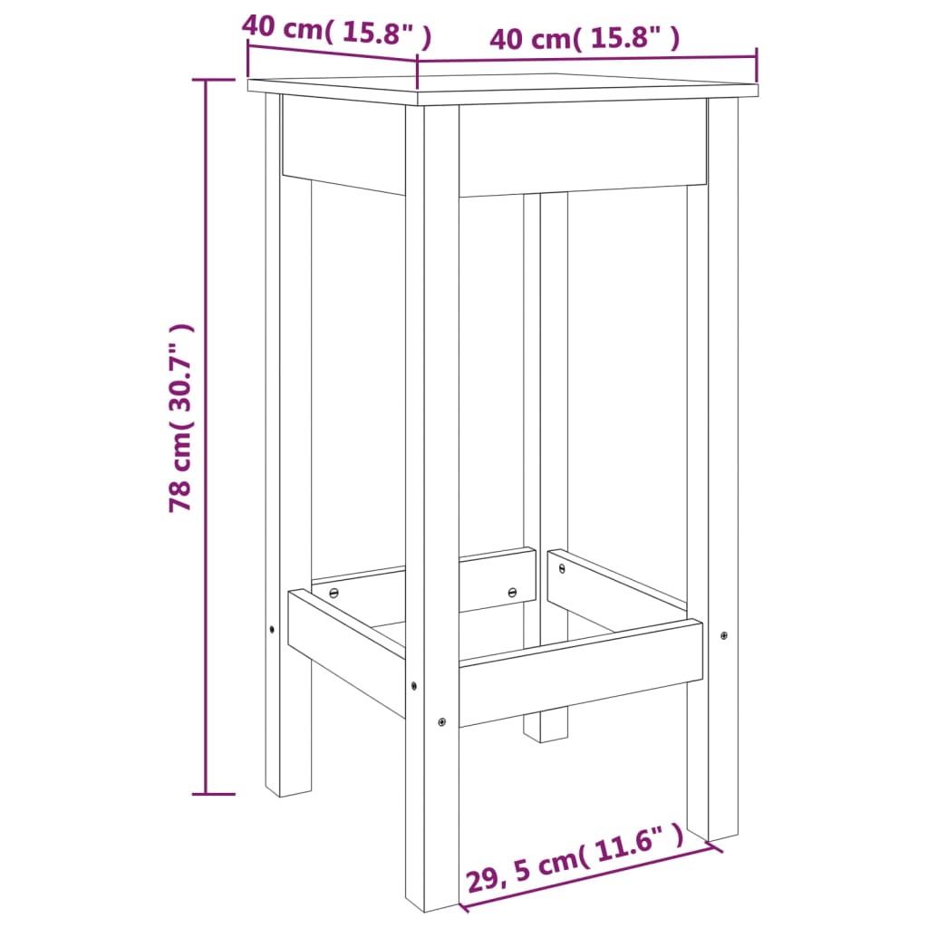 Chaises de bar 2 pcs Noir 40x40x78 cm bois de pin massif