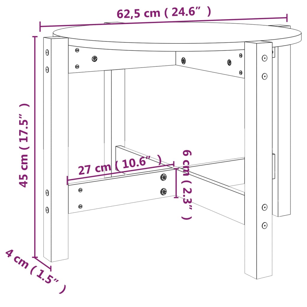 Couchtisch Grau Ø 62,5x45 cm Massivholz Kiefer