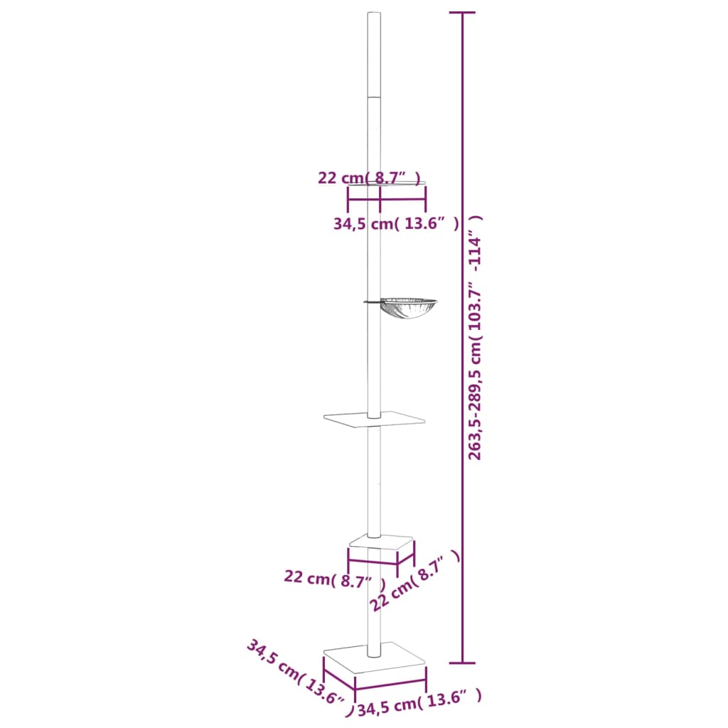 Kratzbaum Deckenhoch Creme 263,5-289,5 cm