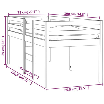 Hochbett Weiß 75x190 cm Massivholz Kiefer