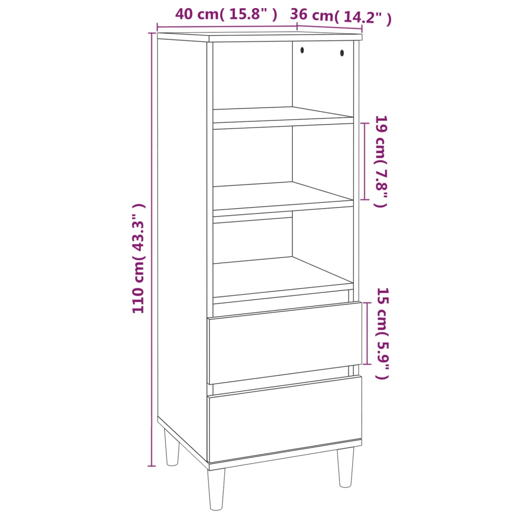 Buffet haut béton gris 40x36x110 cm en bois