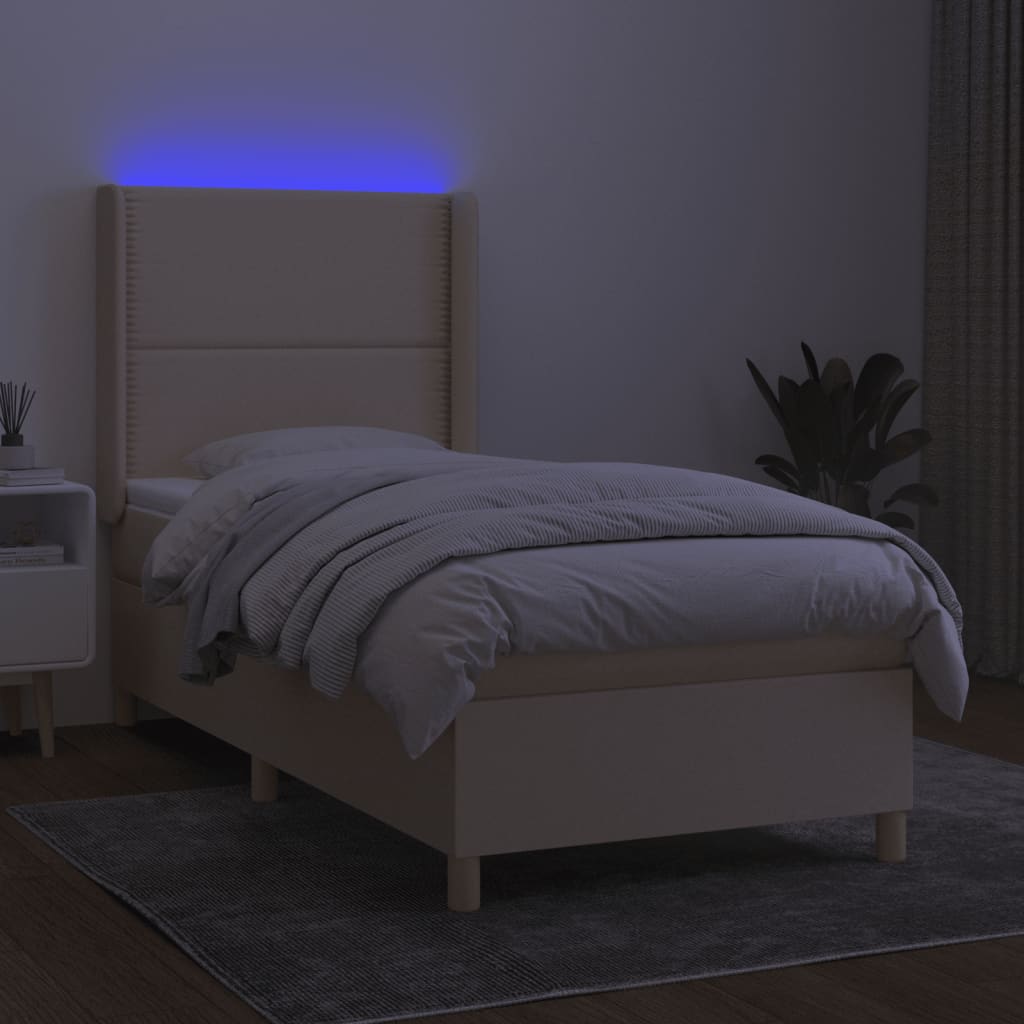 Boxspringbett mit Matratze & LED Creme 100x200 cm Stoff