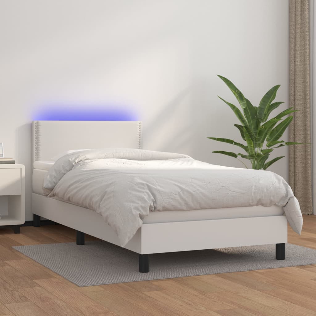 Boxspringbett mit Matratze & LED Weiß 80x200 cm Kunstleder