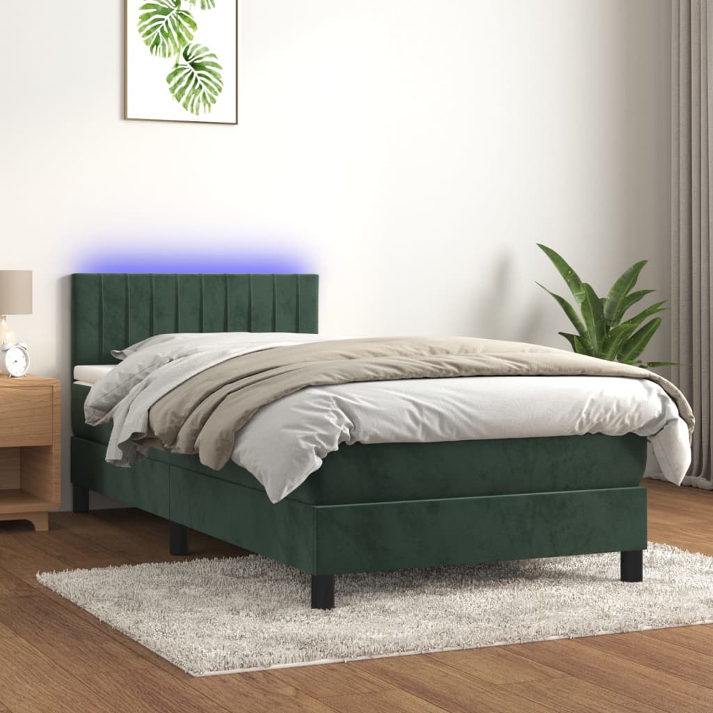 Boxspringbett mit Matratze & LED Dunkelgrün 80x200 cm Samt