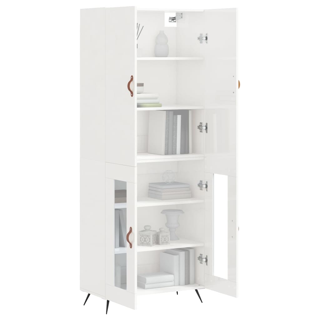 Buffet haut blanc brillant 69,5x34x180 cm en bois