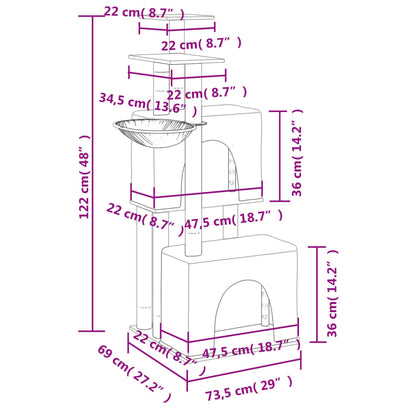Arbre à chat avec griffoir en sisal crème 122 cm