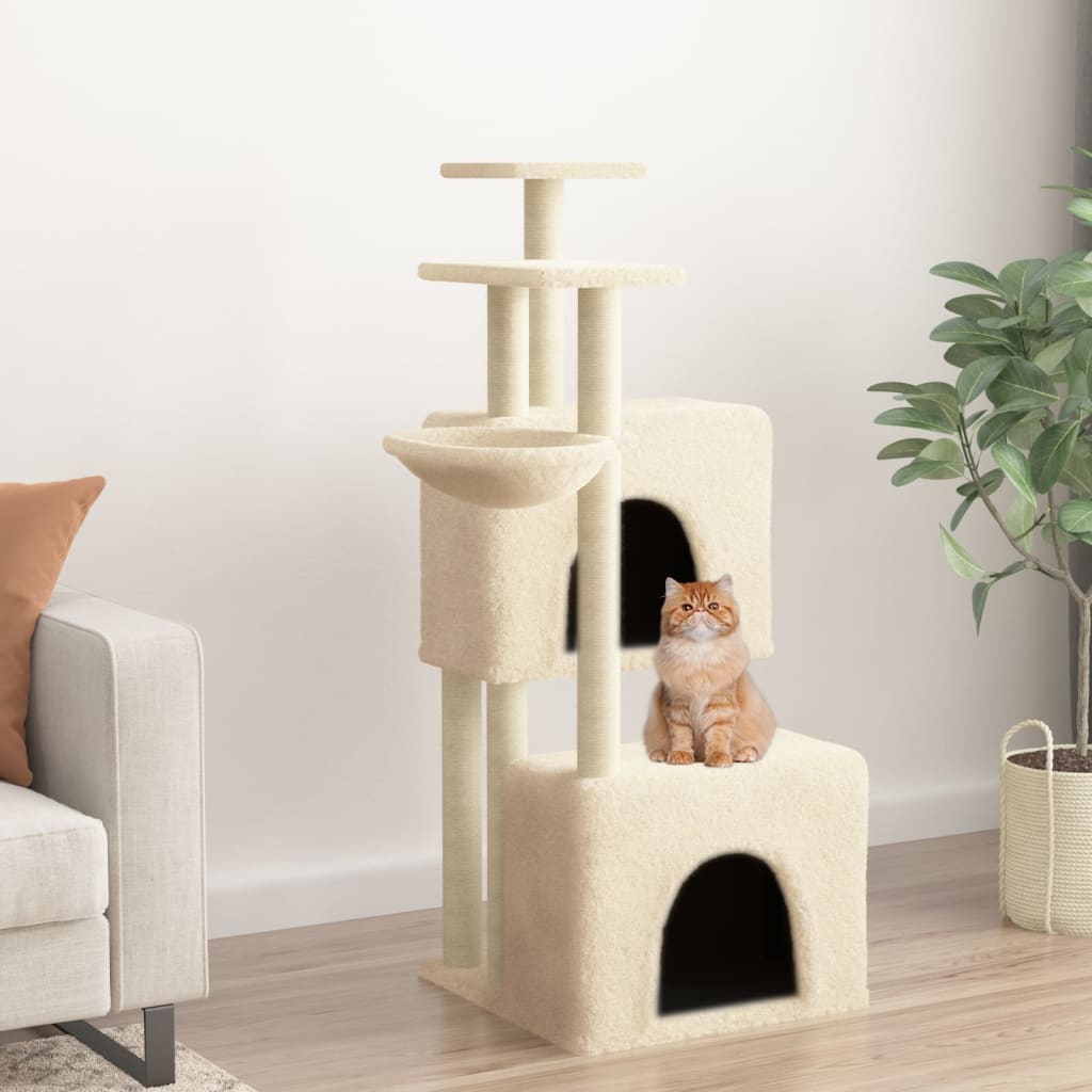 Arbre à chat avec griffoir en sisal crème 122 cm